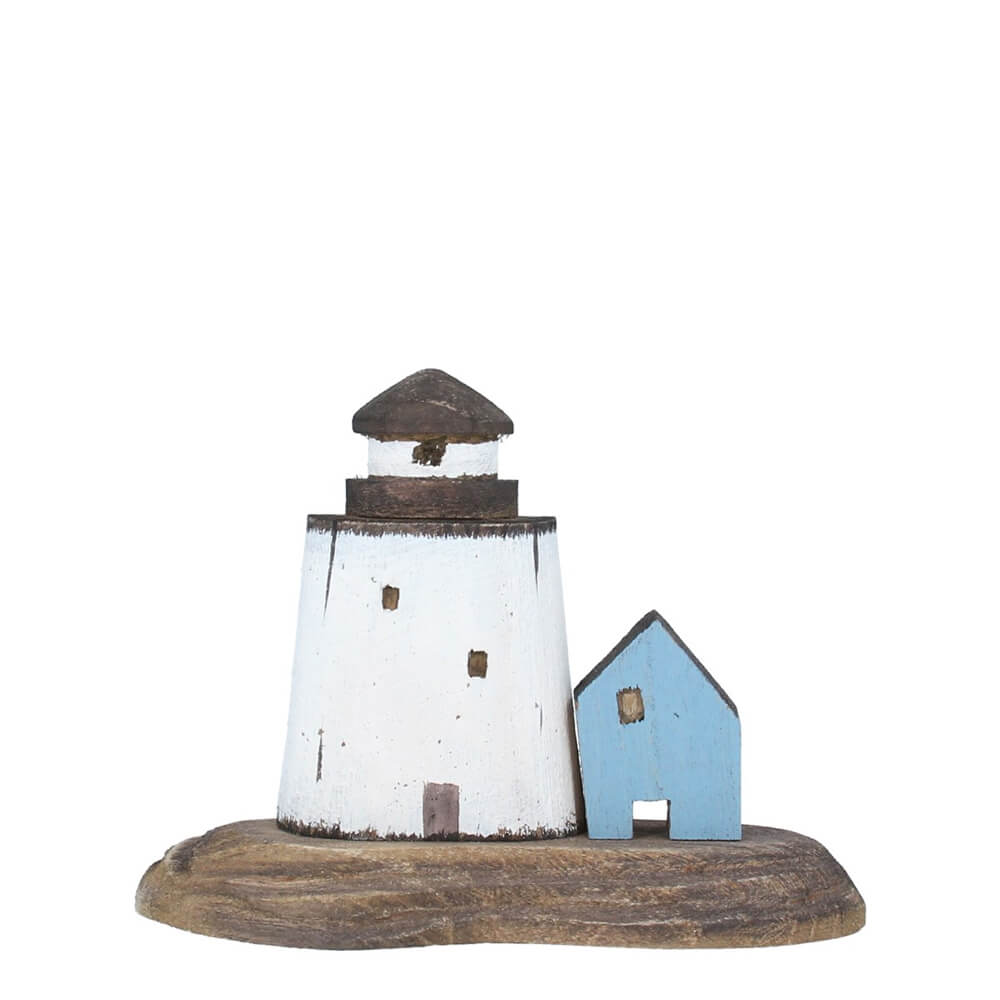 Gisela Graham Wood Ornament Rustic Lighthouse & Cottage 